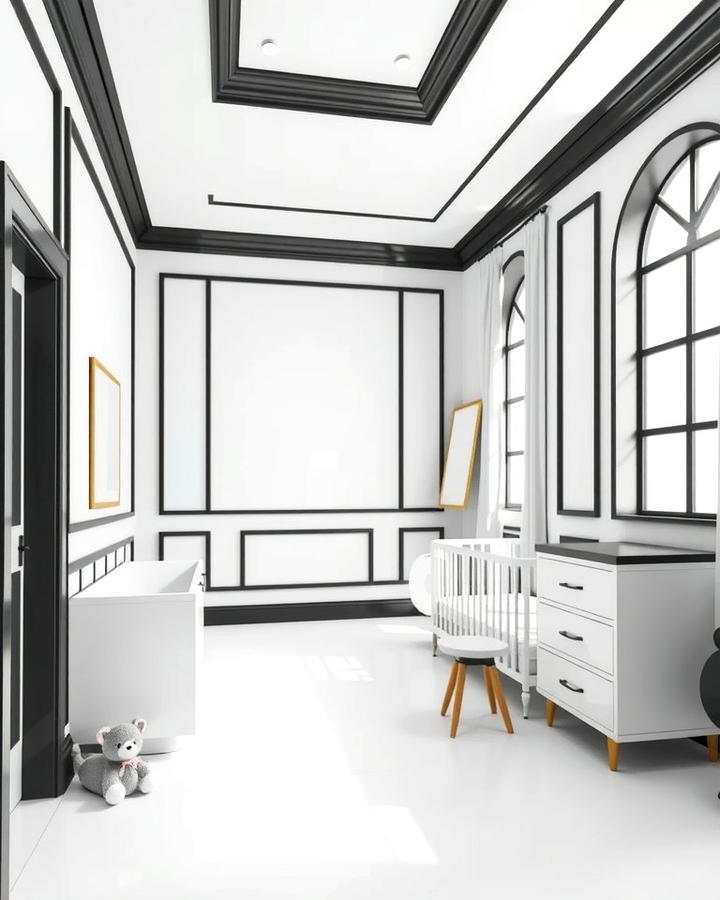 White Walls with Black Trim - 30 Black and White Nursery Ideas