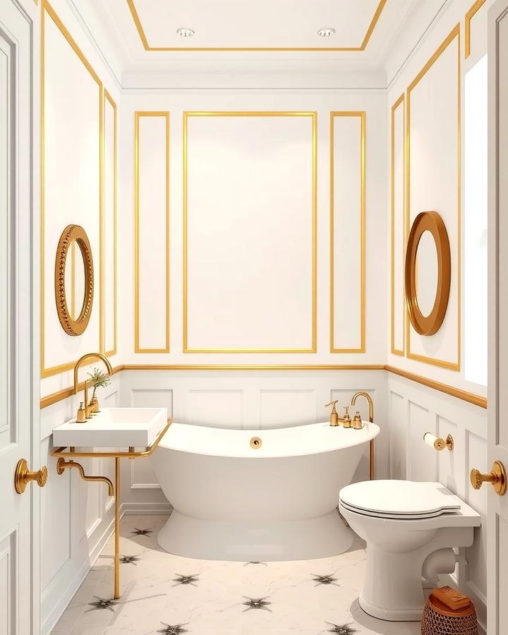 White Walls with Gold Trim - 25 White and Gold Bathroom Ideas