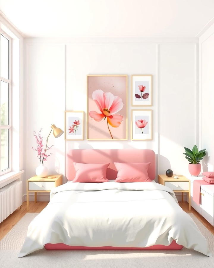 White Walls with Pink Wall Art - 25 Pink and White Bedroom Ideas