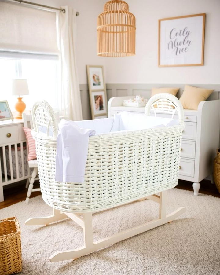 White Wicker Bassinet - 25 White Nursery Ideas