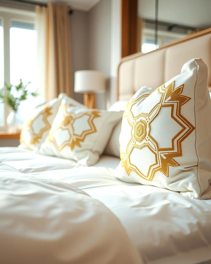 White and Gold Decorative Pillows - 25 White and Gold Bedroom Ideas