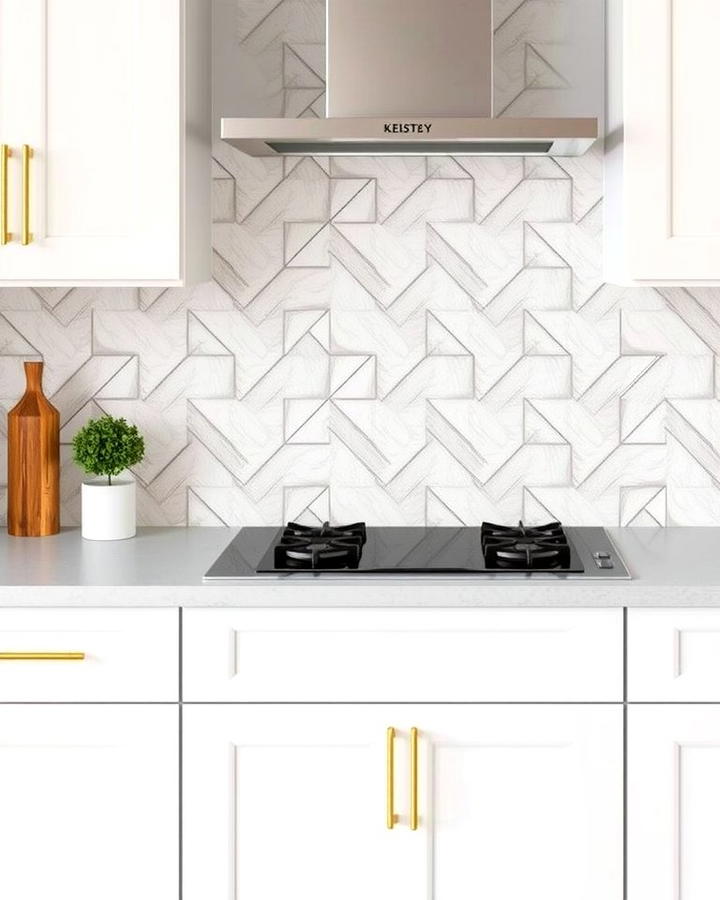 White and Gold Herringbone Tiles - 25 White and Gold Kitchen Backsplash Ideas