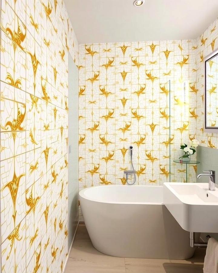 White and Gold Mosaic Tiles - 25 White and Gold Bathroom Ideas