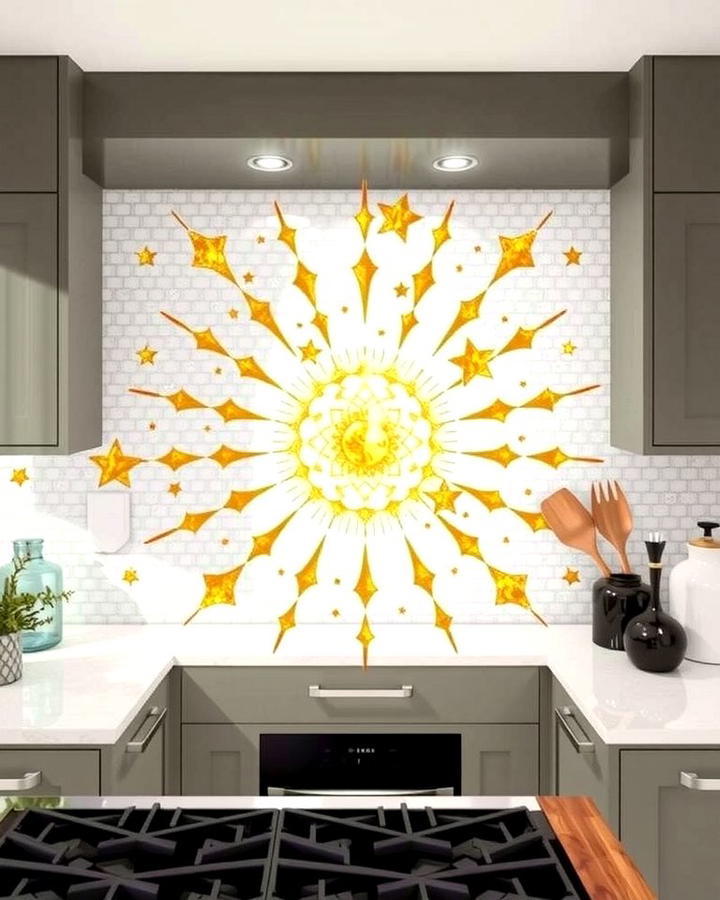 White and Gold Starburst Mosaic - 25 White and Gold Kitchen Backsplash Ideas