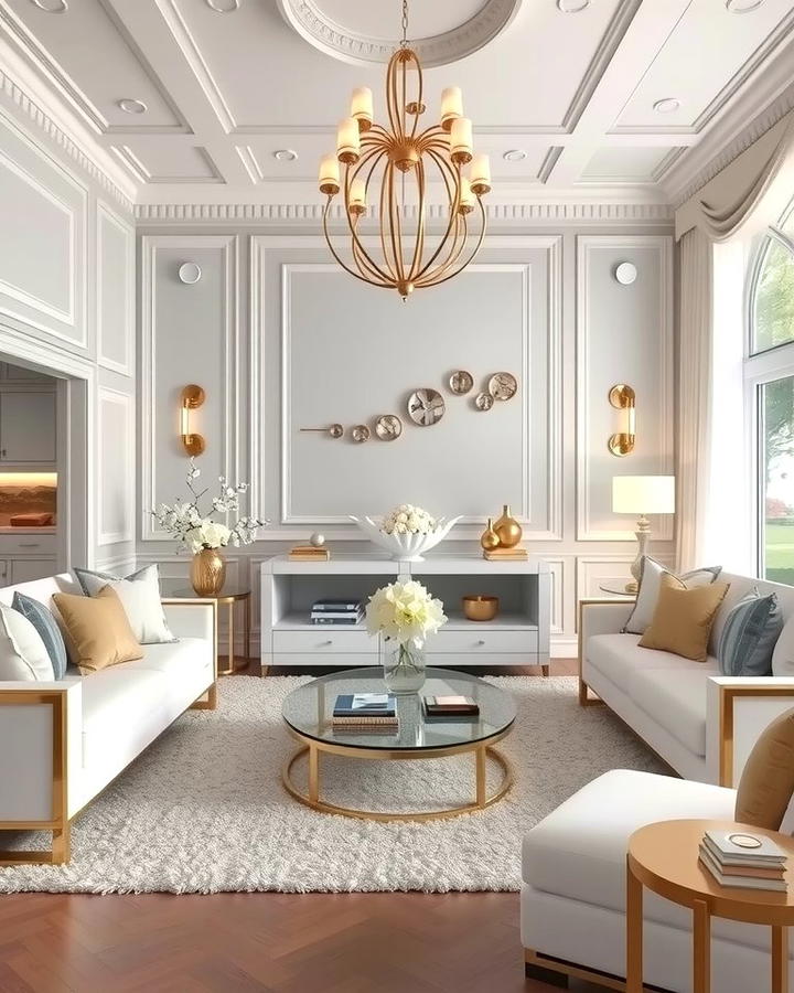 White and Metallic Accents - 25 White Living Room Ideas