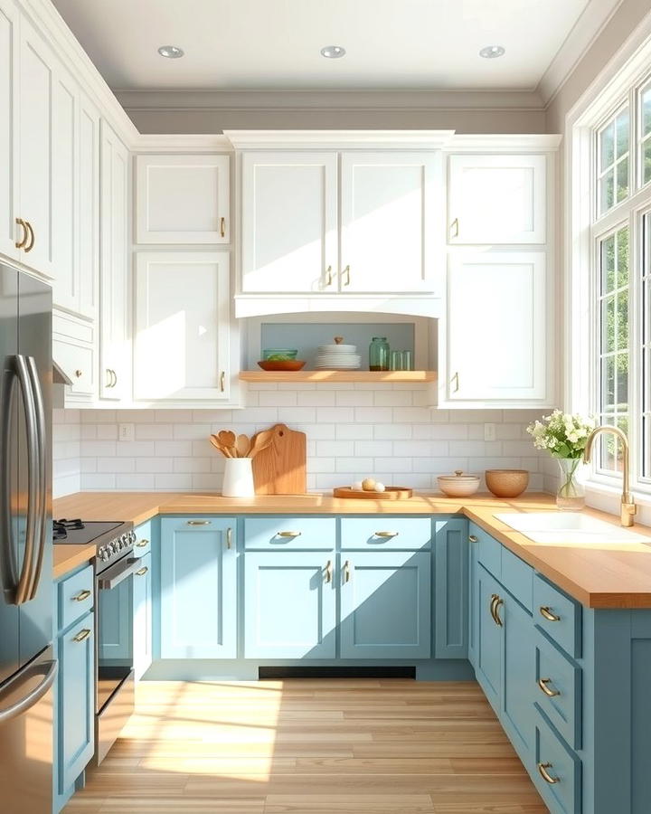 White and Soft Blue Serenity - 25 Two Tone Kitchen Cabinet Ideas