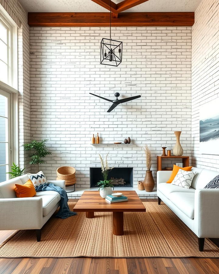 Whitewashed Brick Walls - 25 White Living Room Ideas