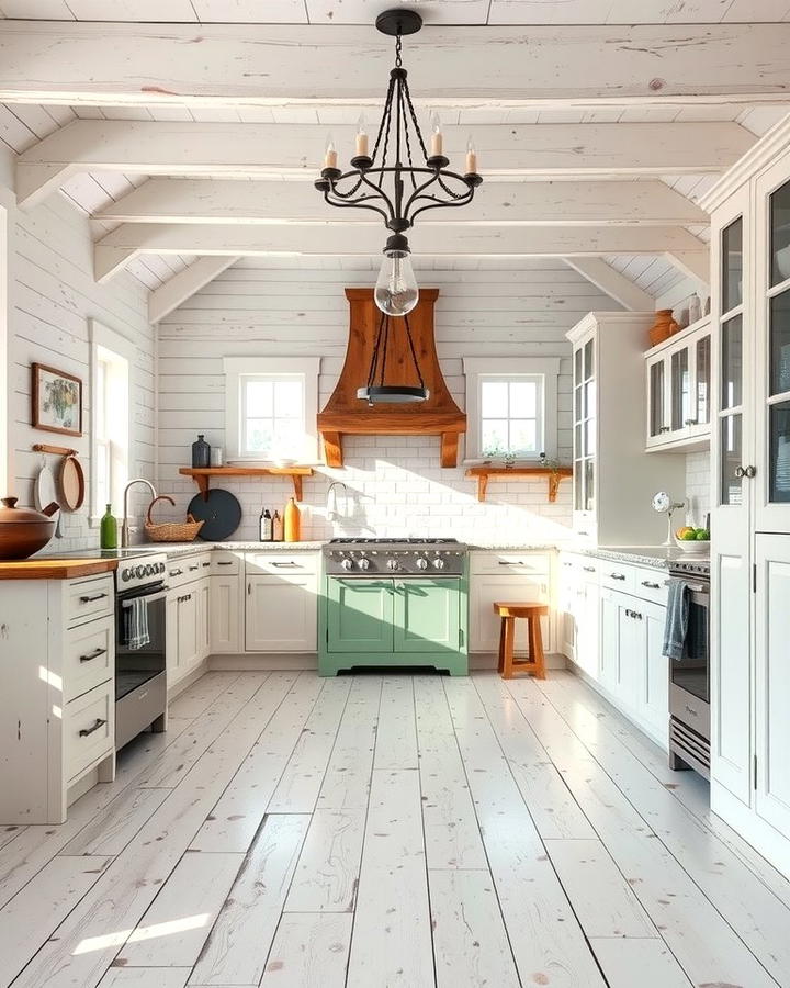 Whitewashed Hardwood for Rustic Elegance - 25 White Kitchen Floor Ideas