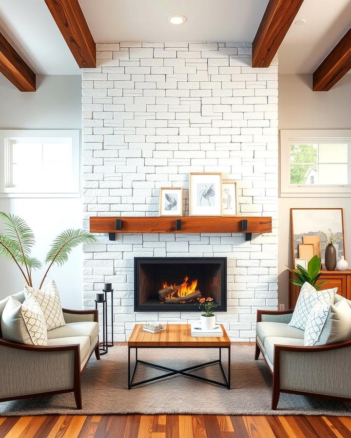 Whitewashed Stone - 25 White Fireplace Ideas