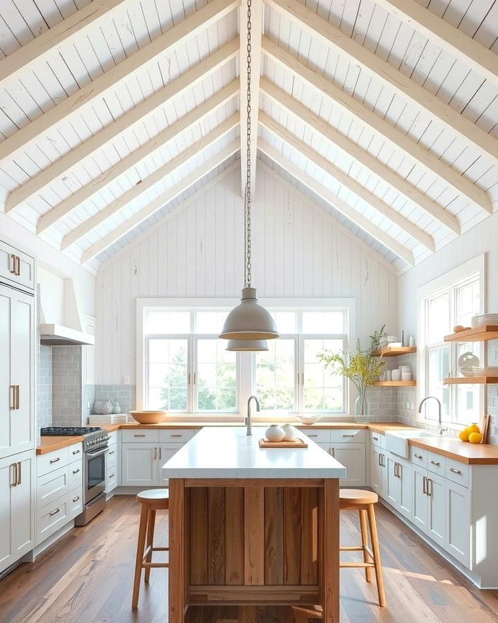 Whitewashed Vaulted Ceilings for a Bright and Airy Look - 25 Vaulted Ceiling Kitchen Ideas