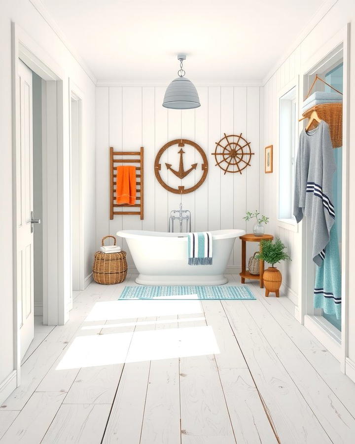 Whitewashed Wood for Coastal Vibes - 30 Ideas for Wood Floors in Bathrooms