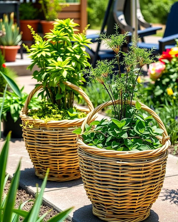 Wicker Basket Planters - 25 Vintage Garden Ideas