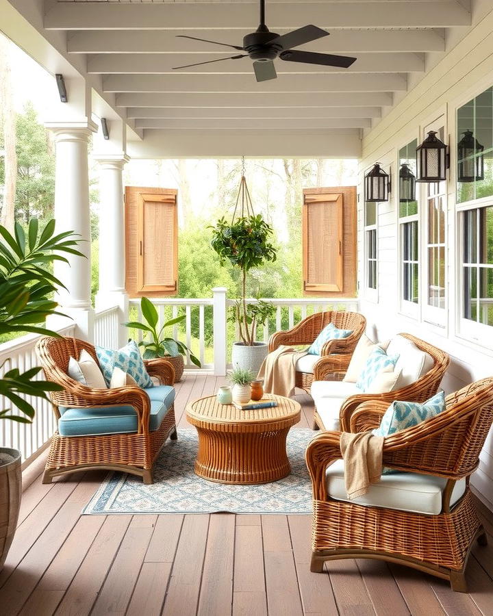 Wicker Furniture with Cushions - 25 Rustic Porch Ideas