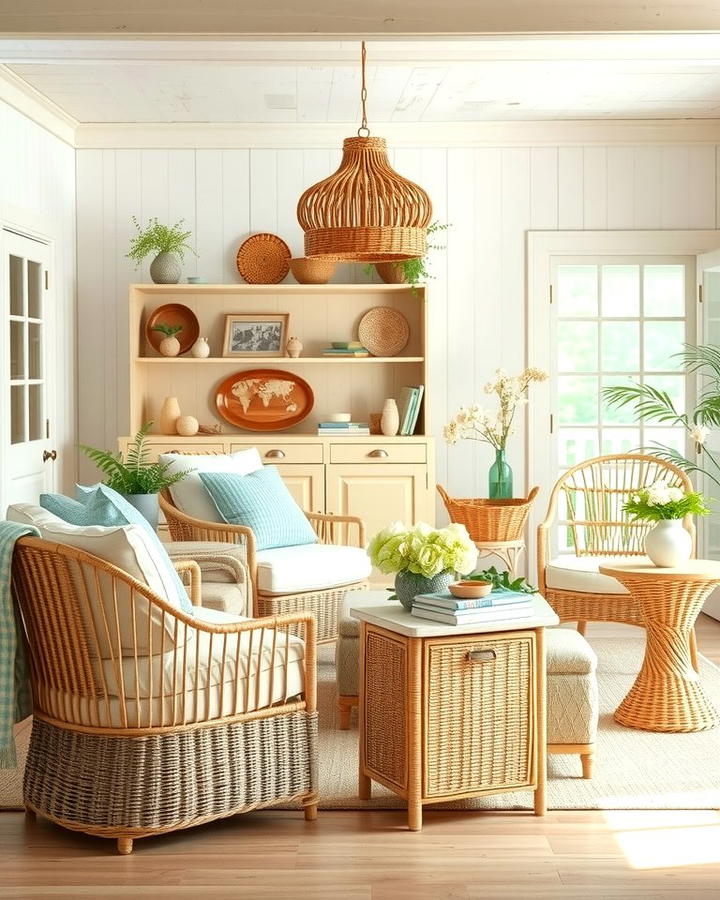 Wicker and Rattan Accents - 25 Shabby-chic Style Living Room Ideas