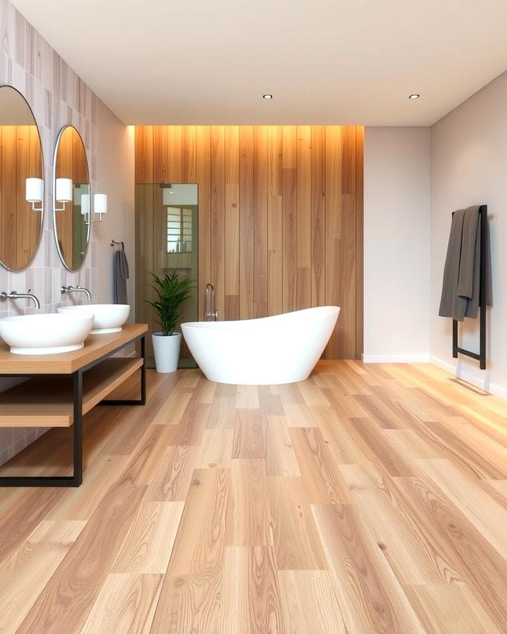 Wide Plank Wood for Spacious Elegance - 30 Ideas for Wood Floors in Bathrooms