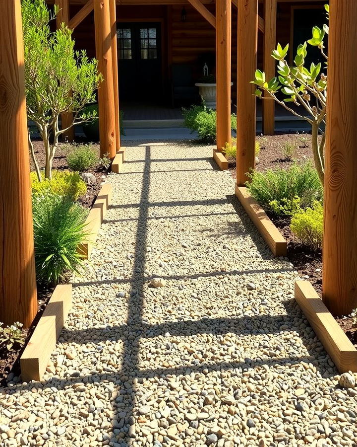 Wood Framed Walkways - 25 Pea Gravel Walkway Ideas