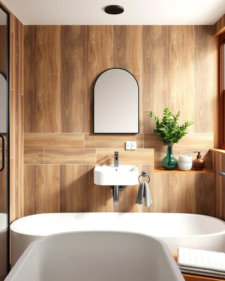 Wood Look Ceramic Tiles - 30 Half-wall Tile Bathroom Ideas