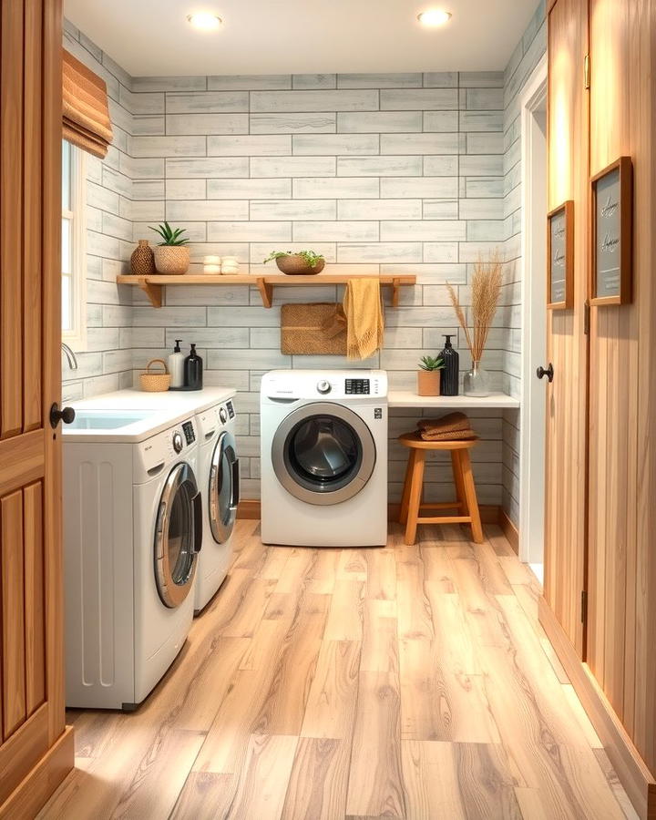 Wood Look Porcelain Tiles - 30 Laundry Room Tile Ideas