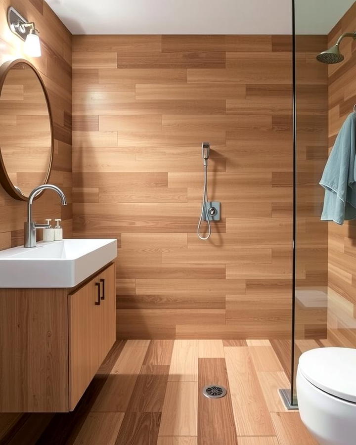 Wood Look Tiles for Warmth - 30 Shower Floor Tile Ideas