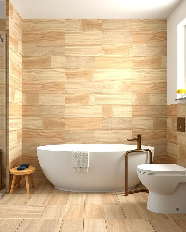 Wood Look Tiles for a Natural Touch - 30 Half-wall Tile Bathroom Ideas