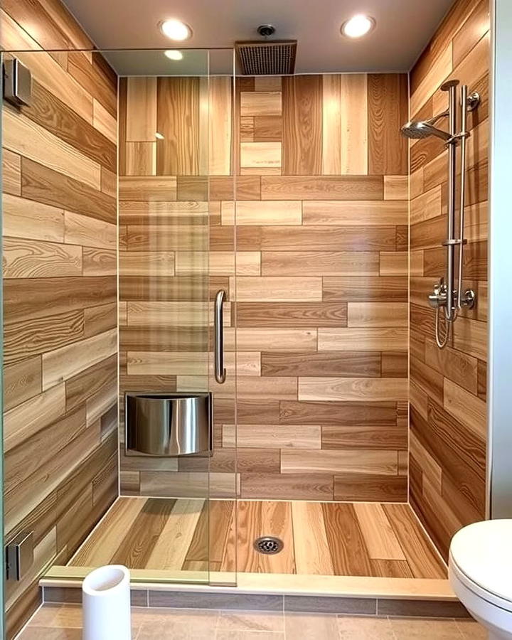 Wood Look Tiles - 25 Walk-in Shower Tile Ideas