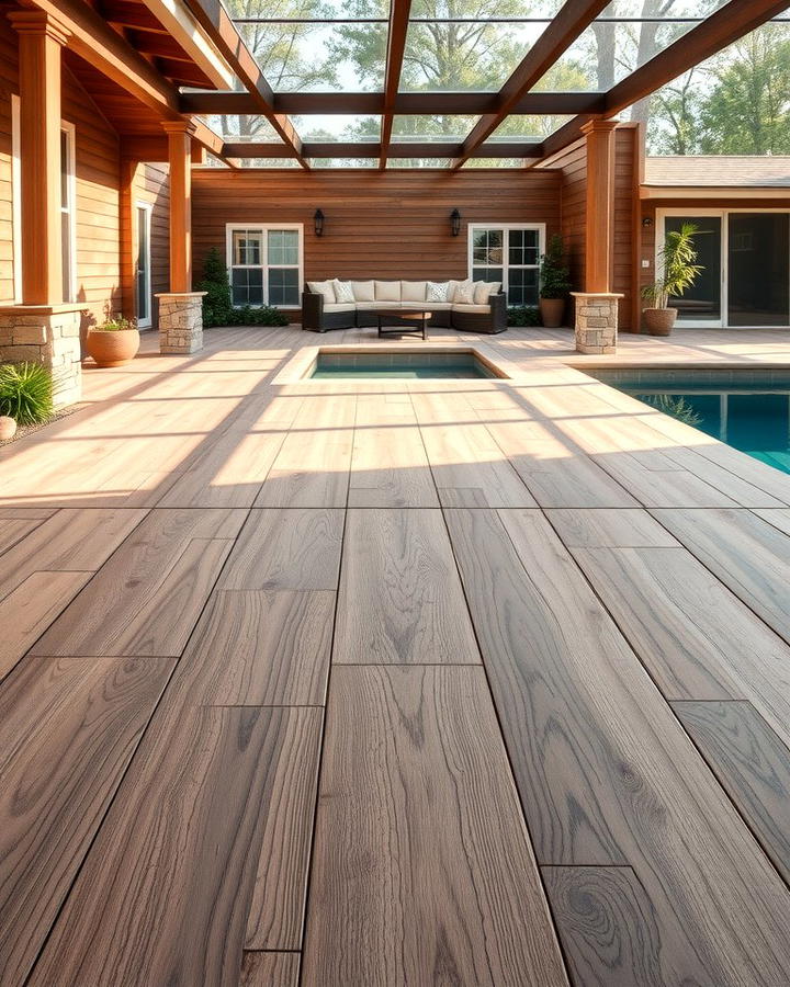 Wood Plank Stamped Concrete - 25 Stamped Concrete Pool Deck Ideas