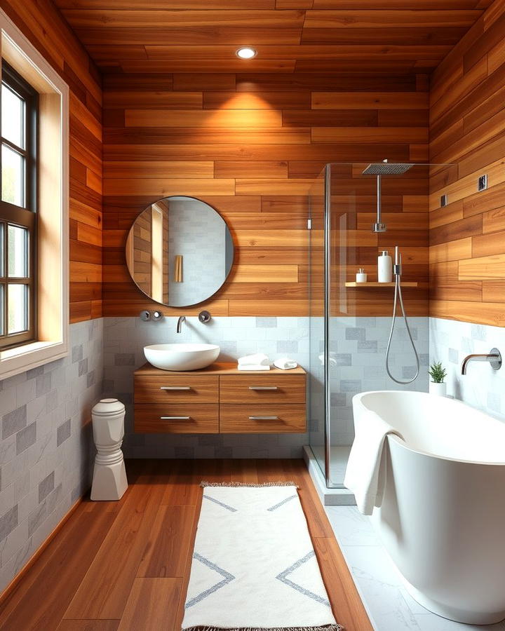 Wood and Tile Combination - 30 Ideas for Wood Floors in Bathrooms