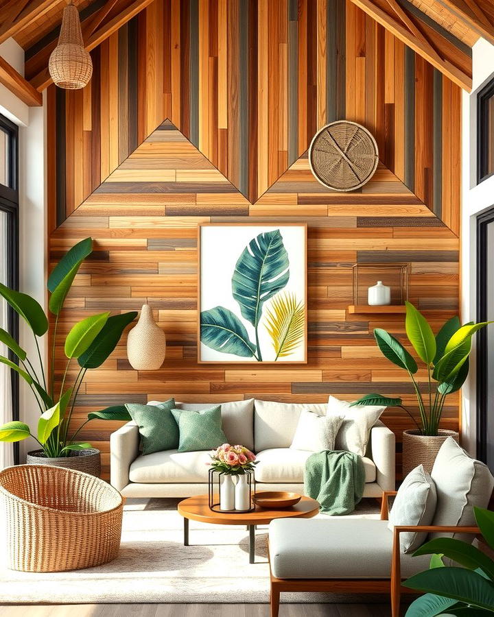 Wooden Accent Walls - 25 Tropical Living Room Ideas