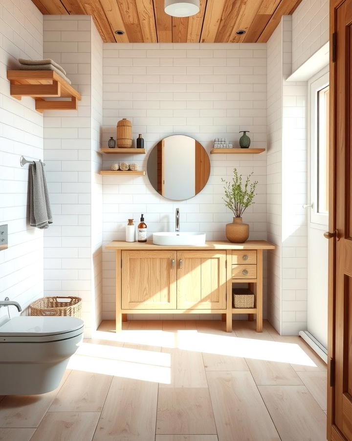 Wooden Accents for Warmth - 25 Scandinavian Bathroom Ideas