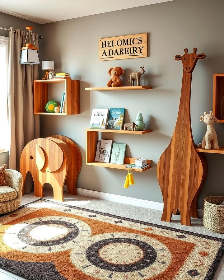 Wooden Animal Shelves - 30 Safari Nursery Decor Ideas