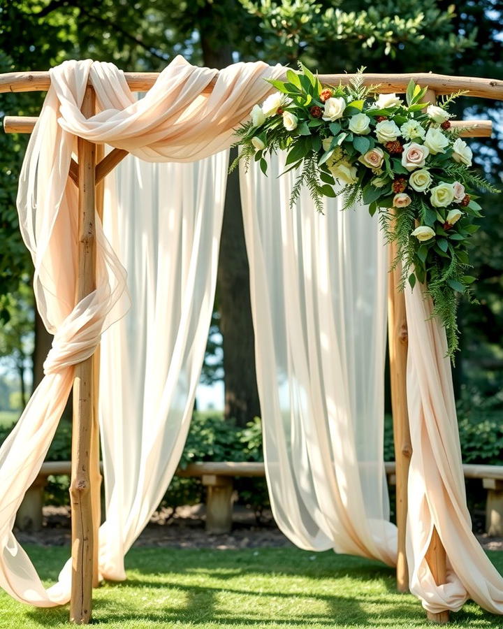 Wooden Arch with Drapery - 30 Wedding Backdrop Ideas