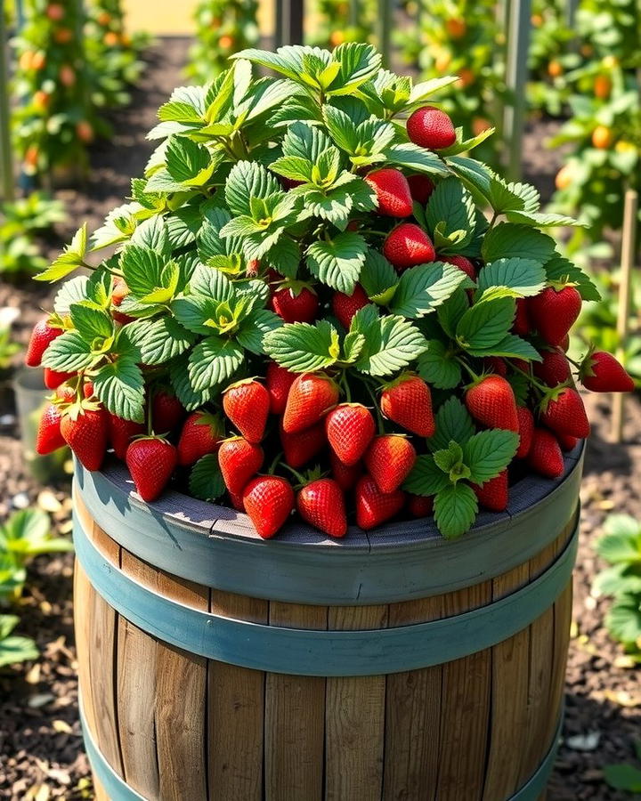 Wooden Barrel Strawberry Towers - 25 Strawberry Planter Ideas