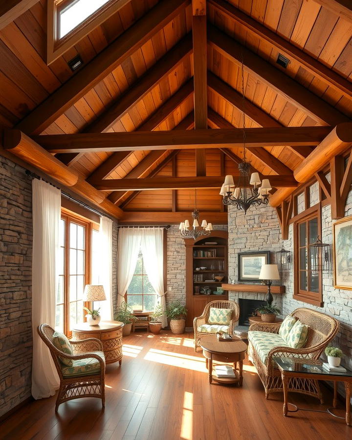 Wooden Beams for a Cozy Ambiance - 25 Rustic Sunroom Ideas