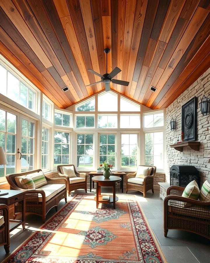 Wooden Ceiling Panels for Warmth - 25 Rustic Sunroom Ideas