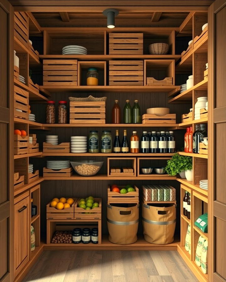 Wooden Crates for Vintage Appeal - 25 Open Pantry Ideas