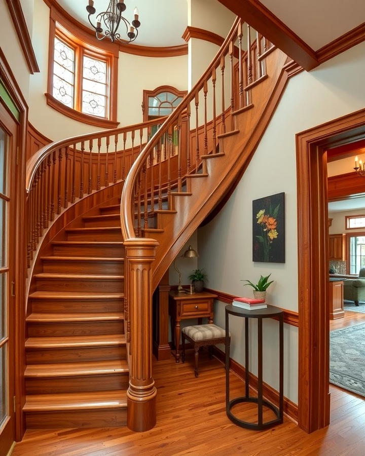 Wooden Curved Stairs with Classic Charm - 30 Curved Staircase Ideas