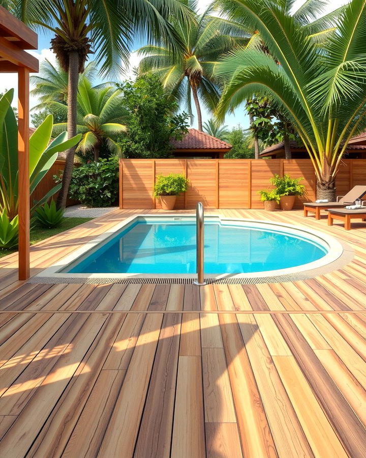 Wooden Decking for a Natural Look - 25 Tropical Pool Landscaping Ideas