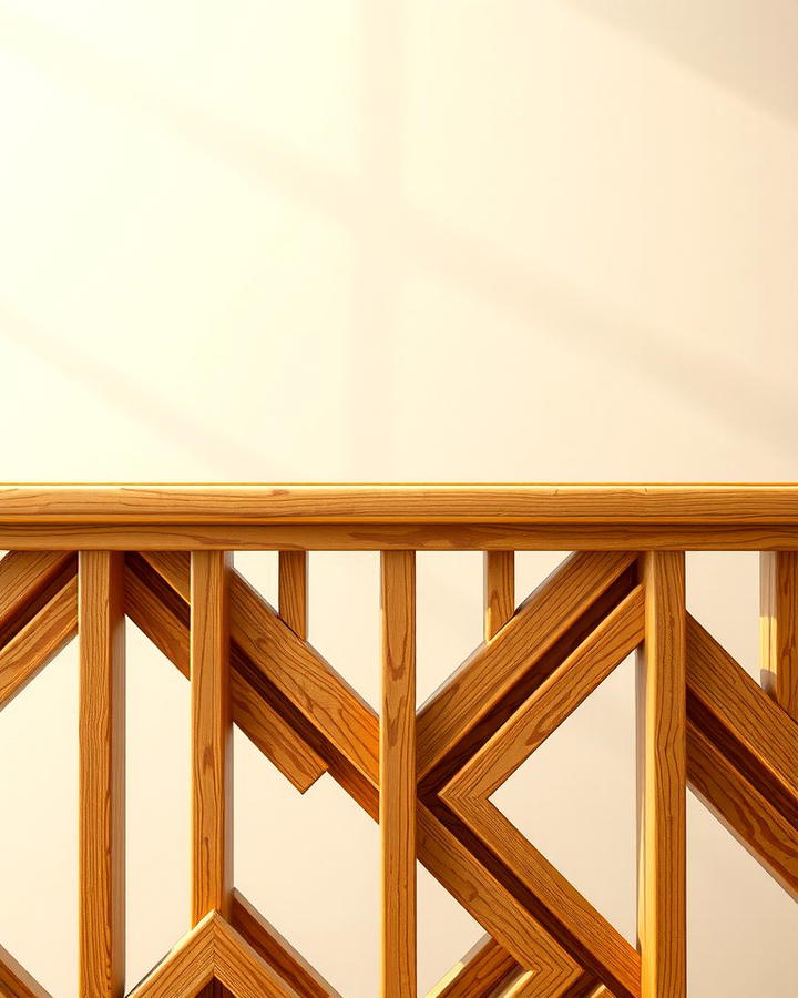 Wooden Railing with Geometric Patterns - 25 Stair Railing Ideas