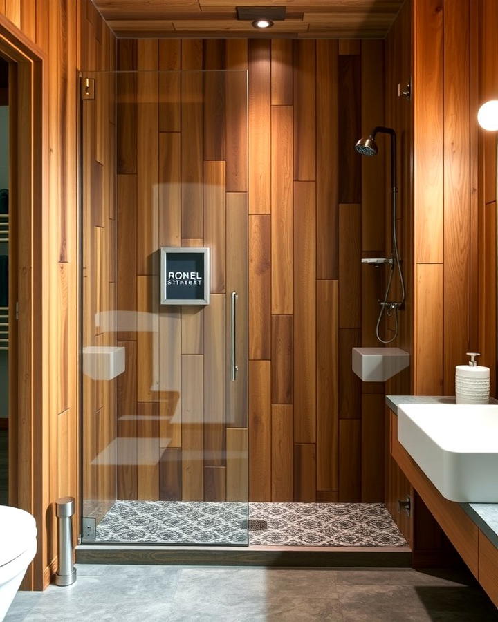 Wooden Shower Paneling - 25 Rustic Bathroom Ideas