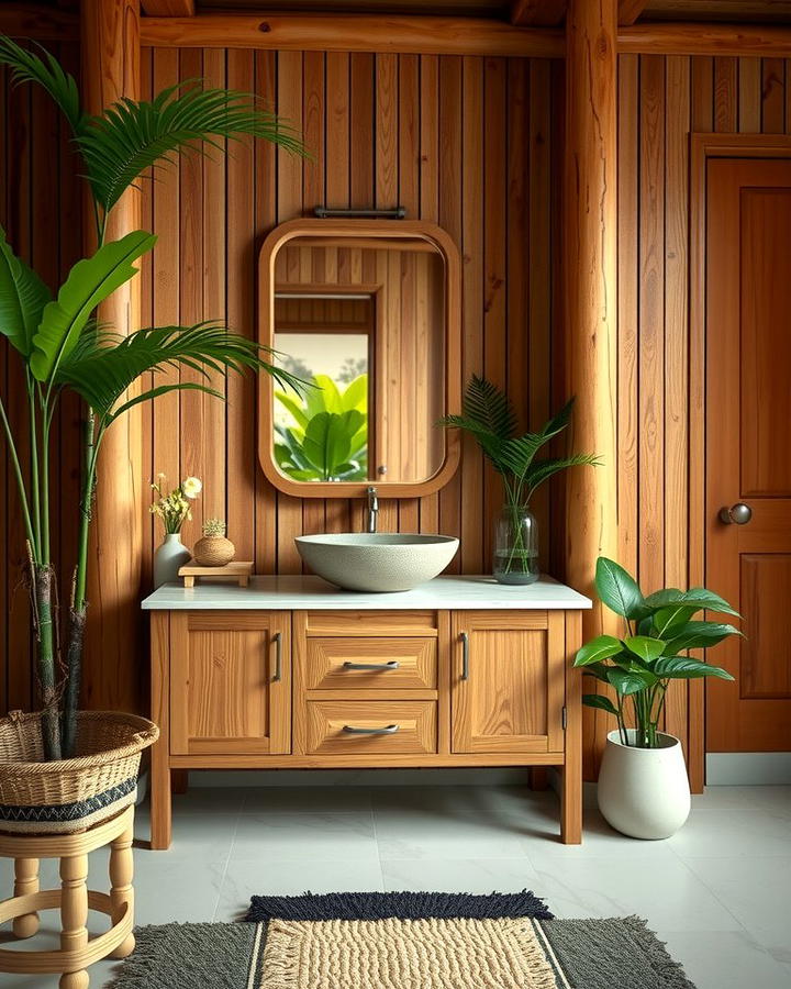 Wooden Vanity for Rustic Charm - 25 Tropical Bathroom Ideas