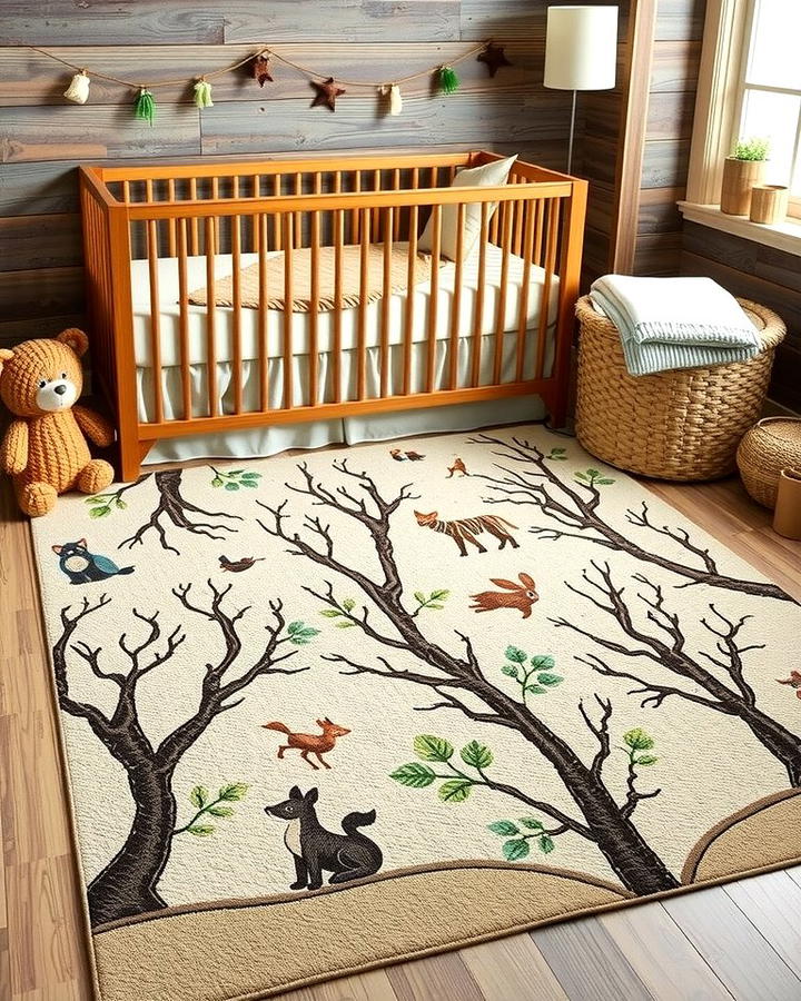 Woodland Themed Area Rug - 25 Rustic Nursery Ideas