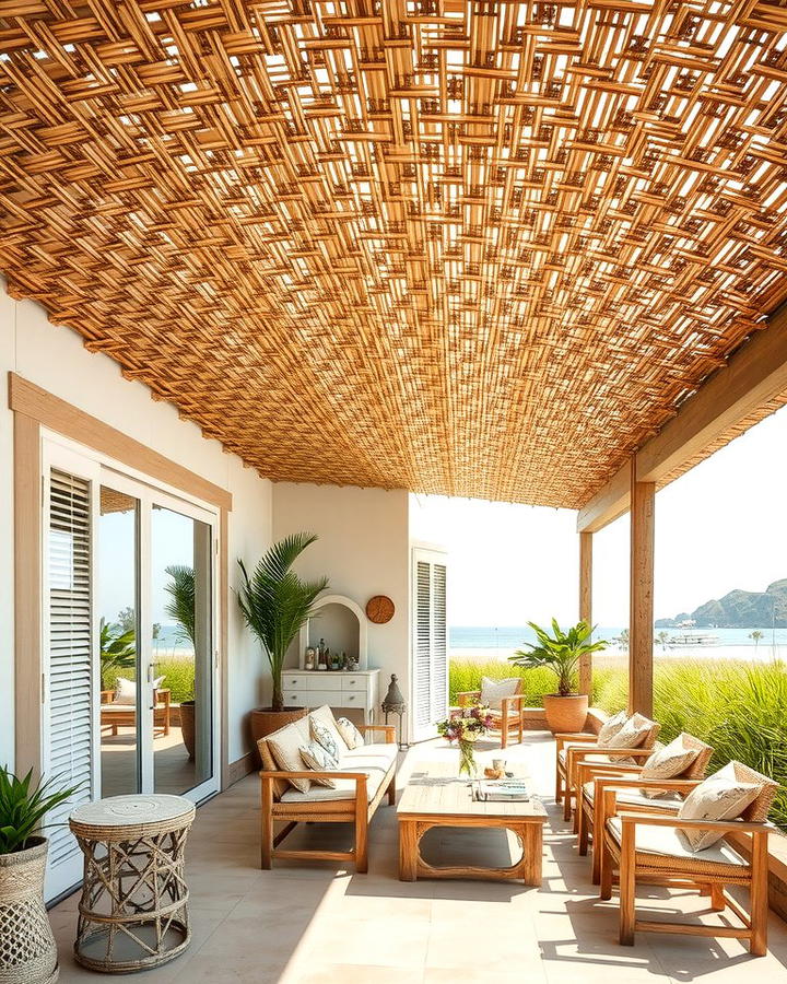 Woven Reed Ceilings for Natural Texture - 25 patio ceiling ideas