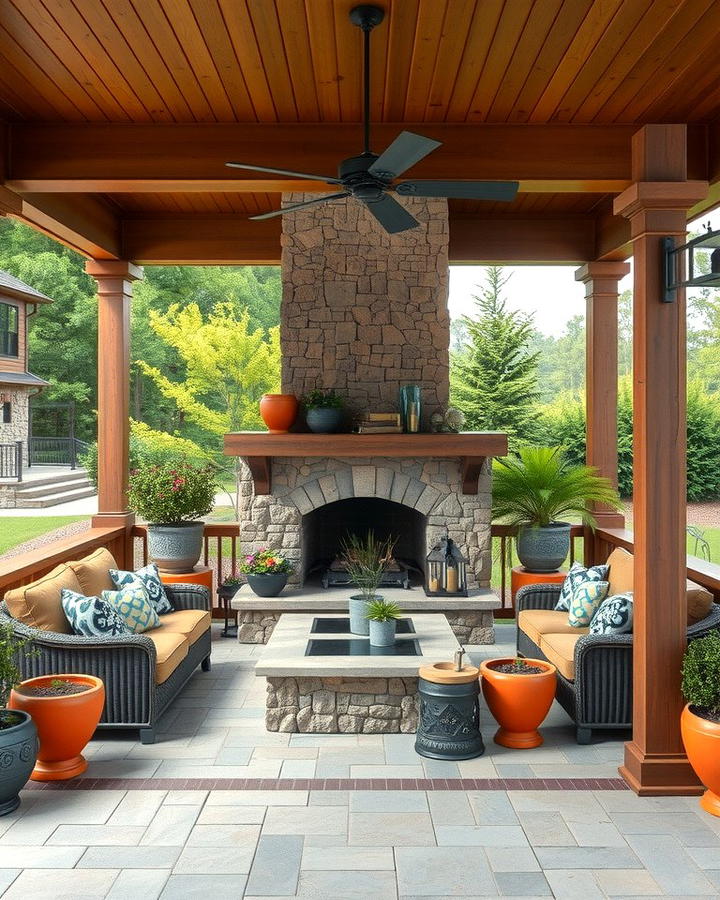 Wraparound Porch with a Fireplace - 30 Large Front Porch Ideas