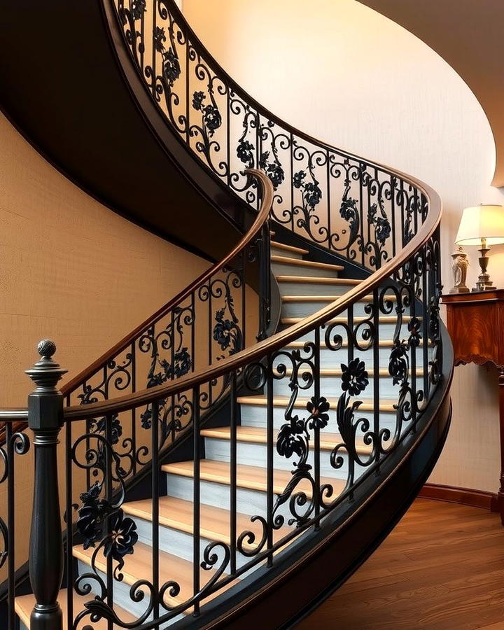 Wrought Iron Railings for Artistic Detail - 30 Curved Staircase Ideas