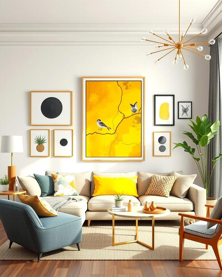 Yellow Artwork and Wall Decor - 25 Yellow Living Room Ideas