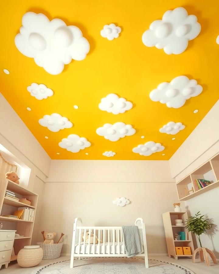 Yellow Ceiling with Cloud Motifs - 25 Yellow Nursery Ideas