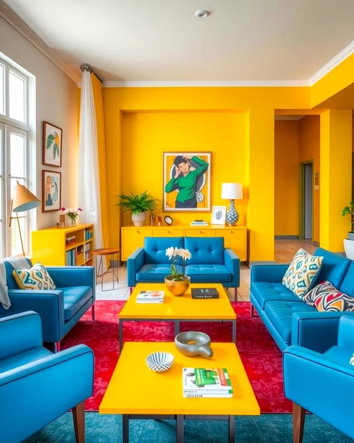 Yellow Coffee Tables with Blue Chairs - 25 Yellow and Blue Living Room Ideas