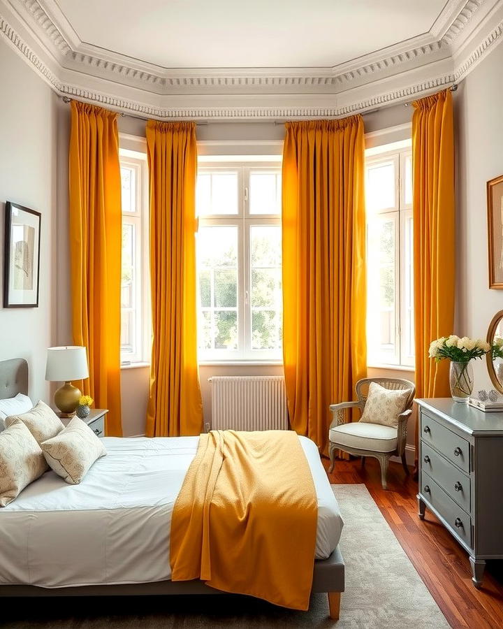 Yellow Curtains with Grey Furniture - 25 Yellow and Grey Bedroom Ideas