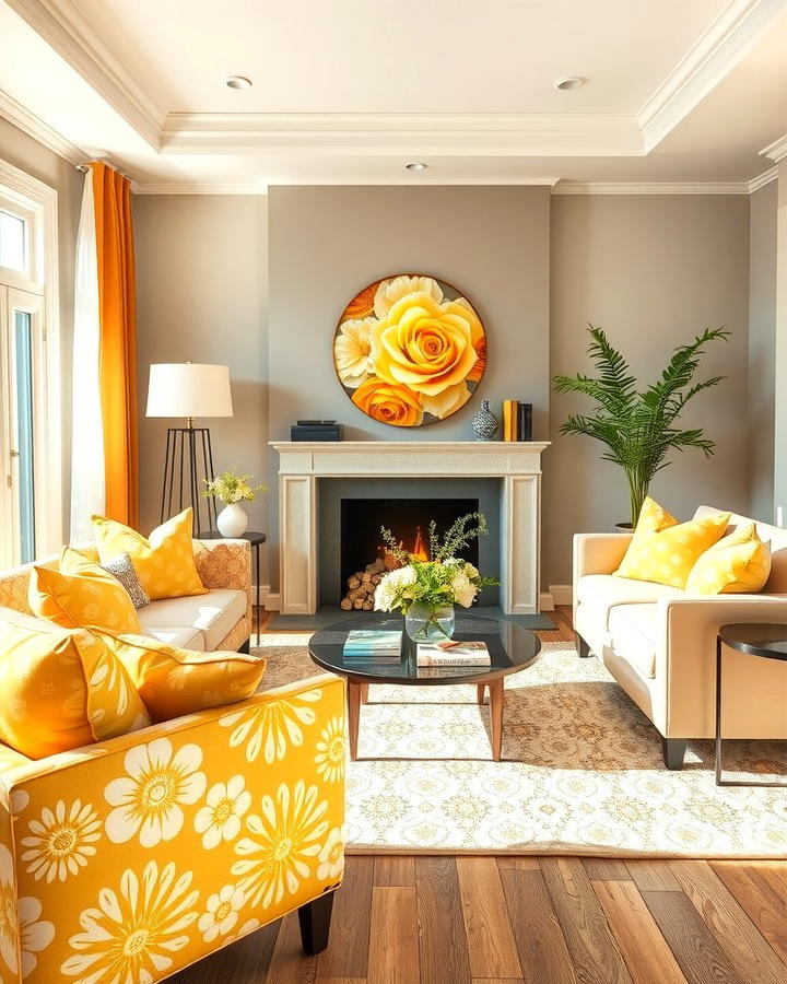 Yellow Floral Patterns - 25 Yellow Living Room Ideas