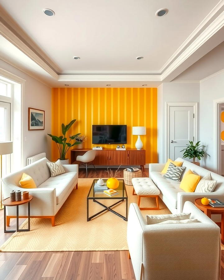 Yellow Stripes for Visual Interest - 25 Yellow Living Room Ideas